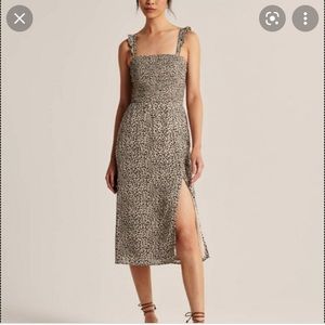 Smocked leopard midi dress